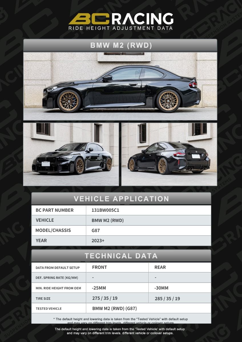 BC Racing ASP Series Springs for 2023+ BMW M2 RWD (G87)