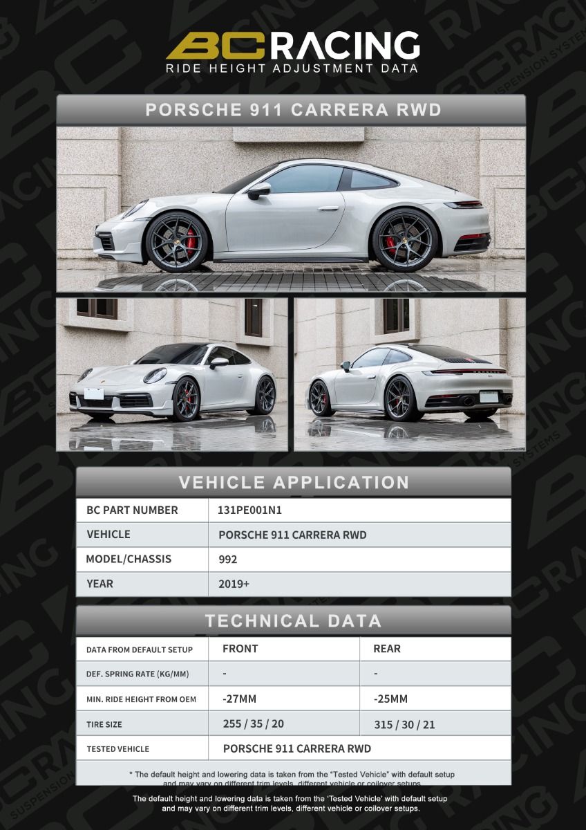 BC Racing ASP Series Springs for 2020+ Porsche 911 Carrera RWD (992)