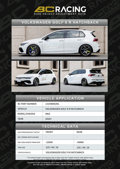 BC Racing ASP Series Springs for 2020+ Volkswagen Golf R